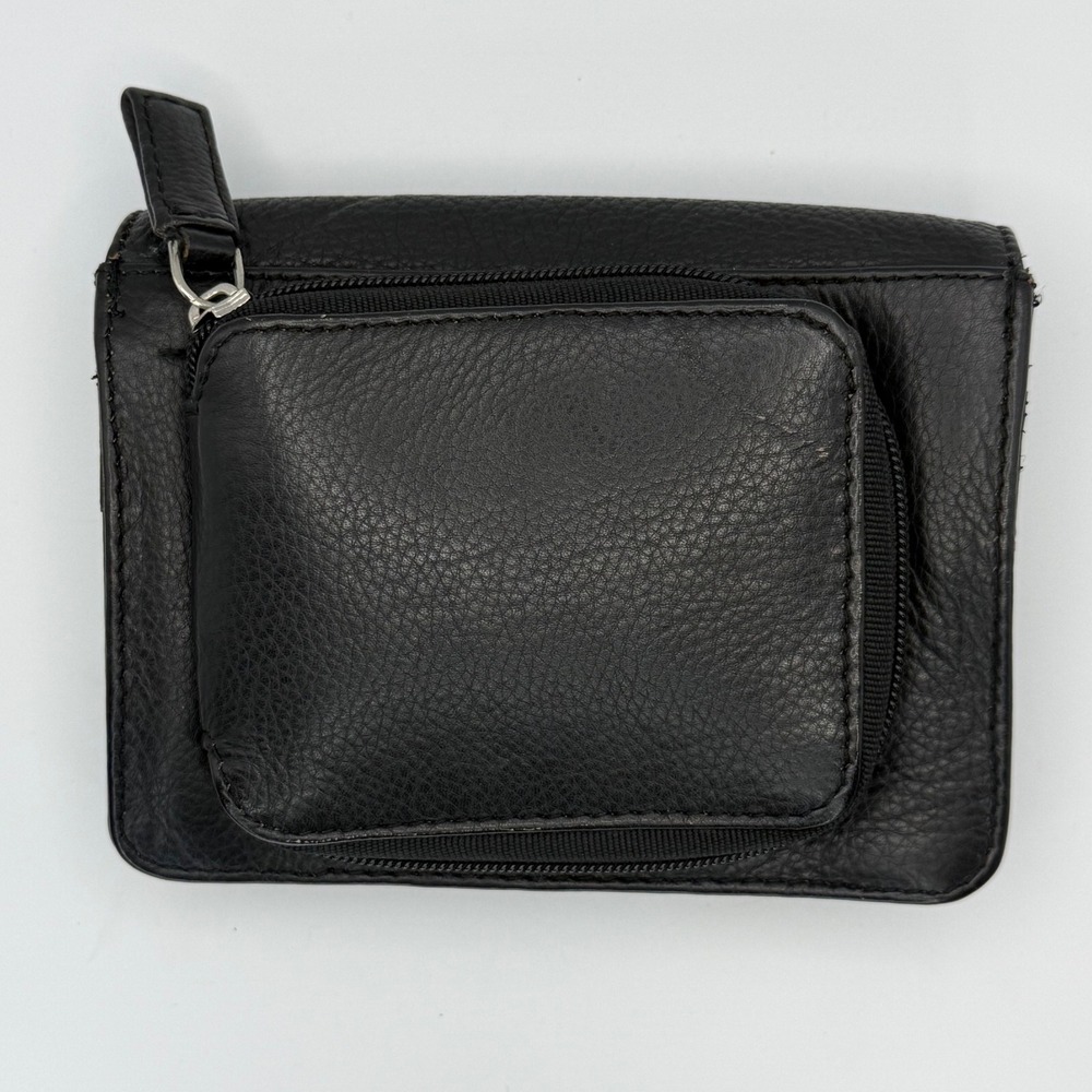 Vintage East West Concept Design Black Leather Wallet Mini Purse No Strap - Picture 2 of 10